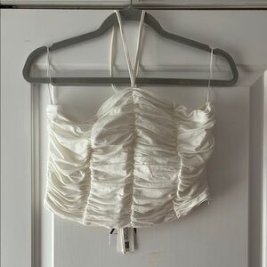 Zara White Ruched Halter Crop Camisole